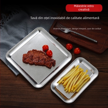 Farfurie din oțel inoxidabil, stil retro japonez, finisaj nostalgic, tavă dreptunghiulară pentru gustări, grătar și feluri reci