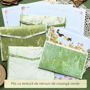Plic pentru invitații la nuntă, stil fresh și simplu, textură a venelor frunzelor pe hârtie offset dublă, aspect premium