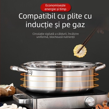 Hot pot din oțel inoxidabil 304, grosime mare, compatibil cu inducția; vas Yin-Yang cu capac din oțel inoxidabil 316