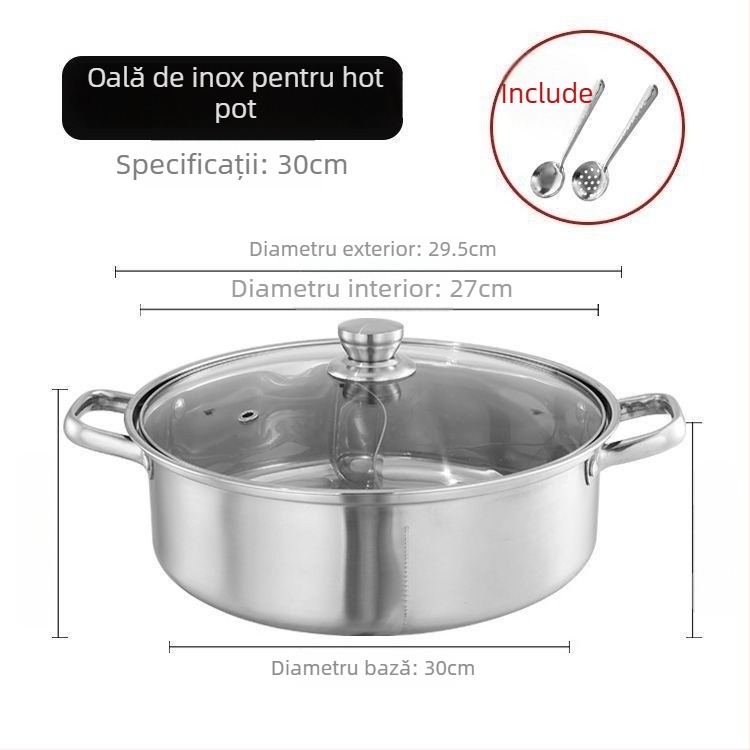 Hot pot din oțel inoxidabil 304, grosime mare, compatibil cu inducția; vas Yin-Yang cu capac din oțel inoxidabil 316