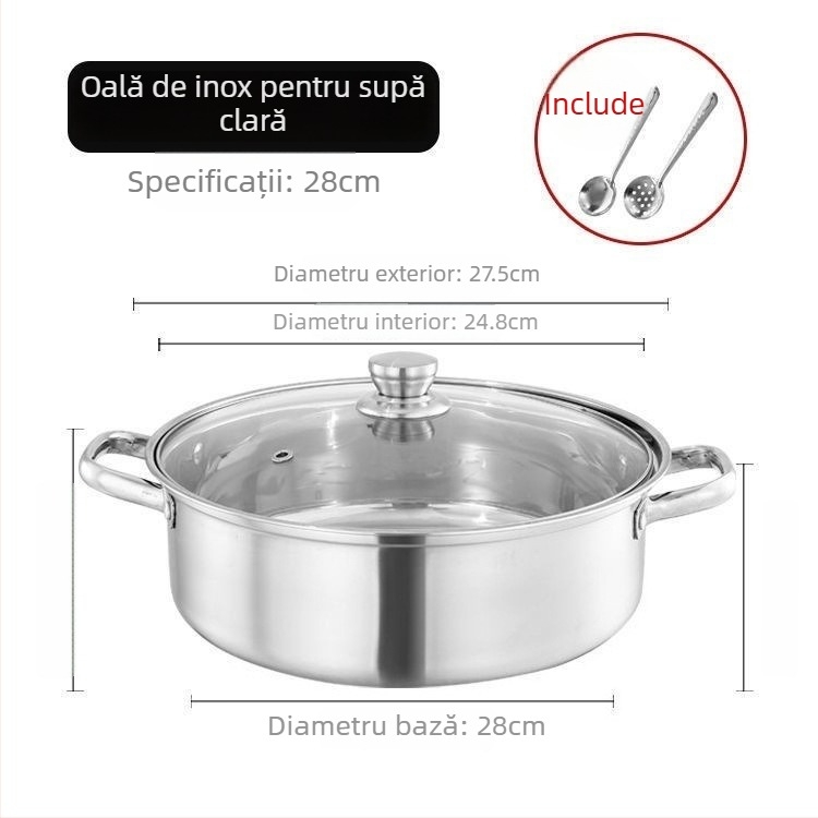 Hot pot din oțel inoxidabil 304, grosime mare, compatibil cu inducția; vas Yin-Yang cu capac din oțel inoxidabil 316