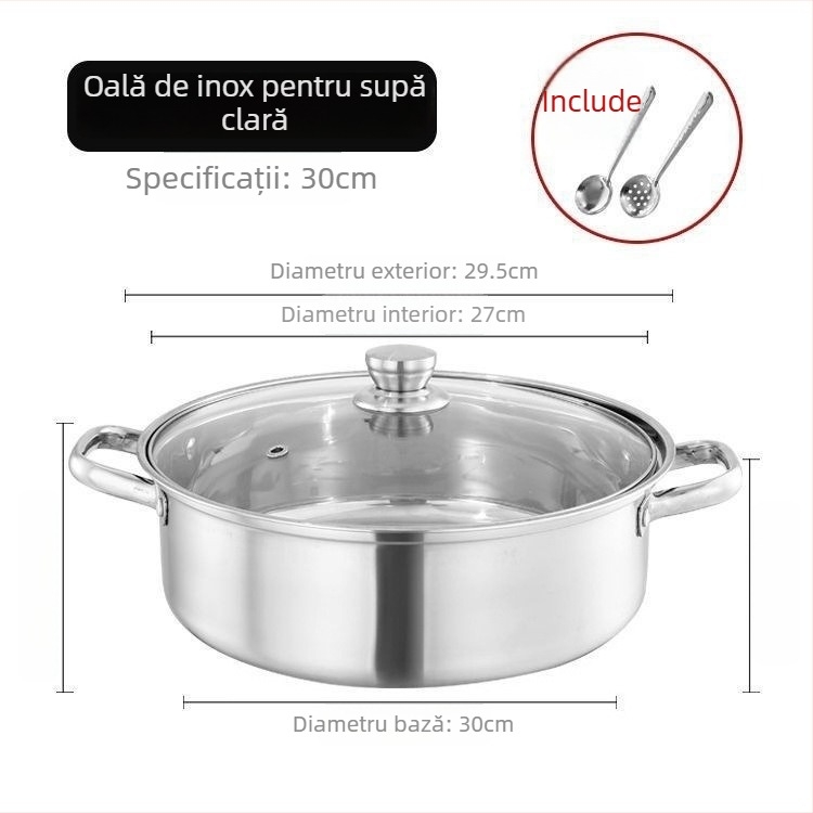 Hot pot din oțel inoxidabil 304, grosime mare, compatibil cu inducția; vas Yin-Yang cu capac din oțel inoxidabil 316