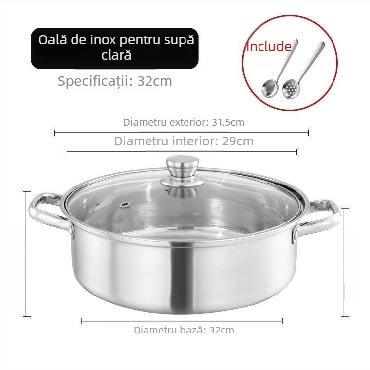 Hot pot din oțel inoxidabil 304, grosime mare, compatibil cu inducția; vas Yin-Yang cu capac din oțel inoxidabil 316