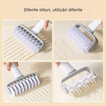 Set creativ de bucătărie din plastic: cuțit cu plasă pentru aluat, role de relief, perforator pentru aluat de plăcintă și rolă pentru pizza – unelte de patiserie