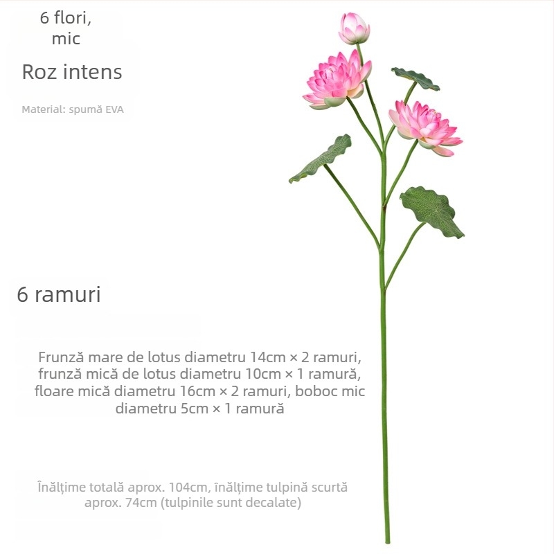 Floare de lotus artificială cu frunze pentru decor interior, decor cu Buddha, 60–100 cm