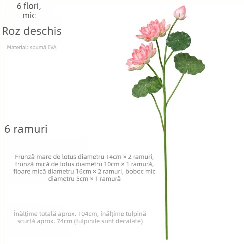 Floare de lotus artificială cu frunze pentru decor interior, decor cu Buddha, 60–100 cm