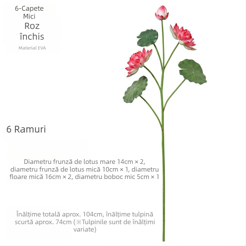 Floare de lotus artificială cu frunze pentru decor interior, decor cu Buddha, 60–100 cm