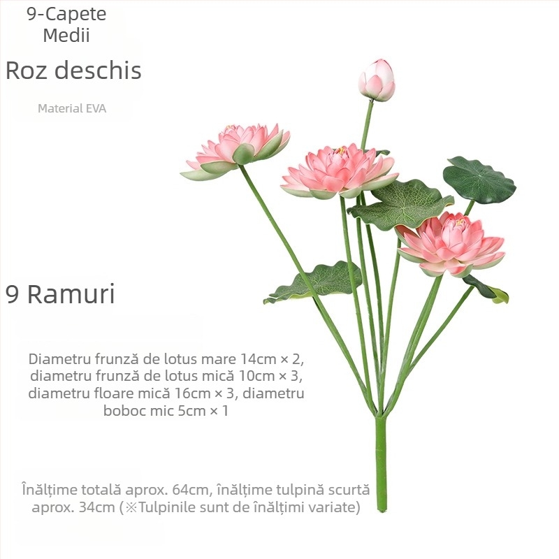 Floare de lotus artificială cu frunze pentru decor interior, decor cu Buddha, 60–100 cm
