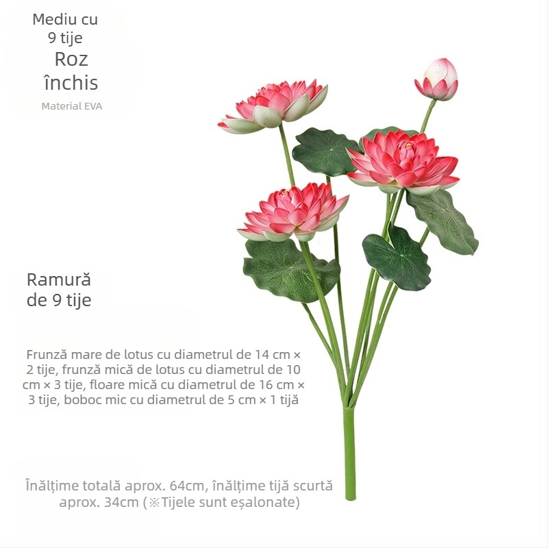 Floare de lotus artificială cu frunze pentru decor interior, decor cu Buddha, 60–100 cm