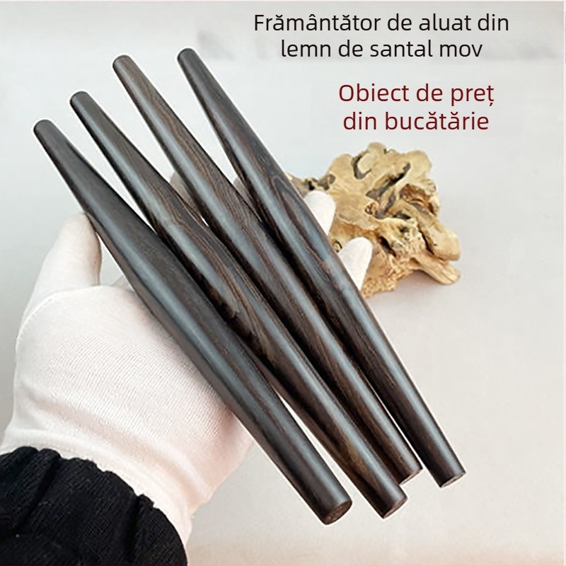 Rulou pentru aluat din lemn de santal mov, cu formă de abdomen de pește și două capete ascuțite, lemn masiv