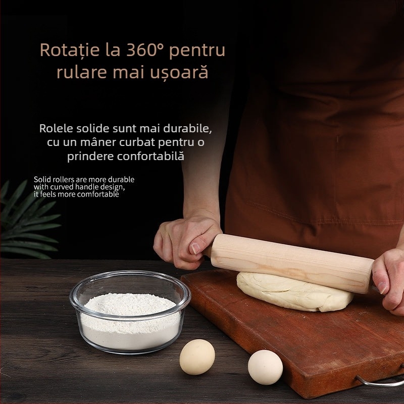 Rulou din lemn masiv, mare, cu rolă pentru găluște, aluaturi și fursecuri