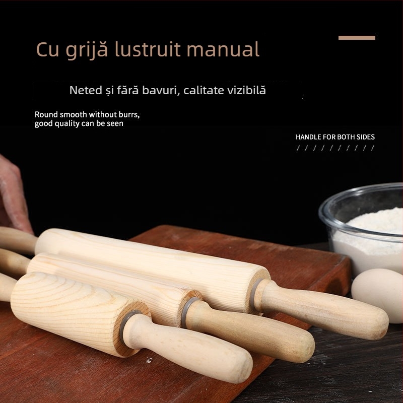 Rulou din lemn masiv, mare, cu rolă pentru găluște, aluaturi și fursecuri