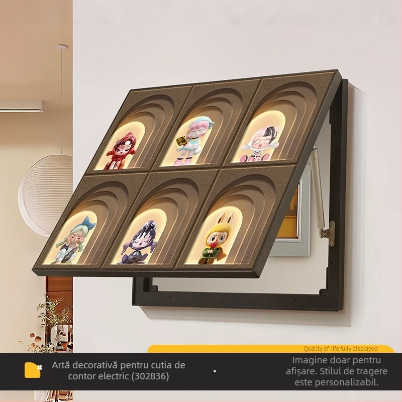 Tablou decorativ pentru cutia de măsurare a energiei electrice, model 2025, fără găuri, întrerupător principal și capac multimedia, înrămat, pentru living sau restaurant