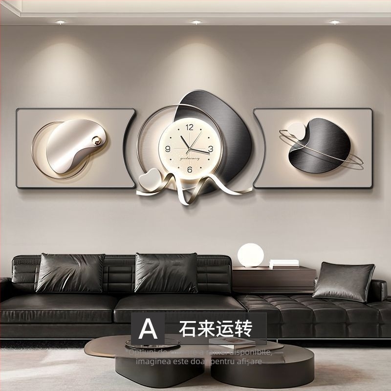 Tablou decorativ înrămat pentru living cu ceas, fundal canapea, 2025 model nou, design modern-lux
