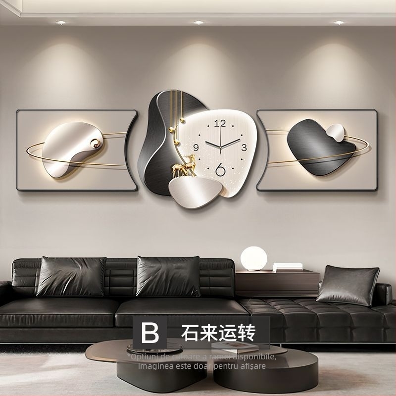 Tablou decorativ înrămat pentru living cu ceas, fundal canapea, 2025 model nou, design modern-lux