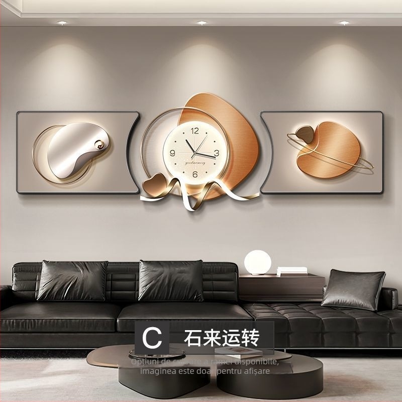 Tablou decorativ înrămat pentru living cu ceas, fundal canapea, 2025 model nou, design modern-lux