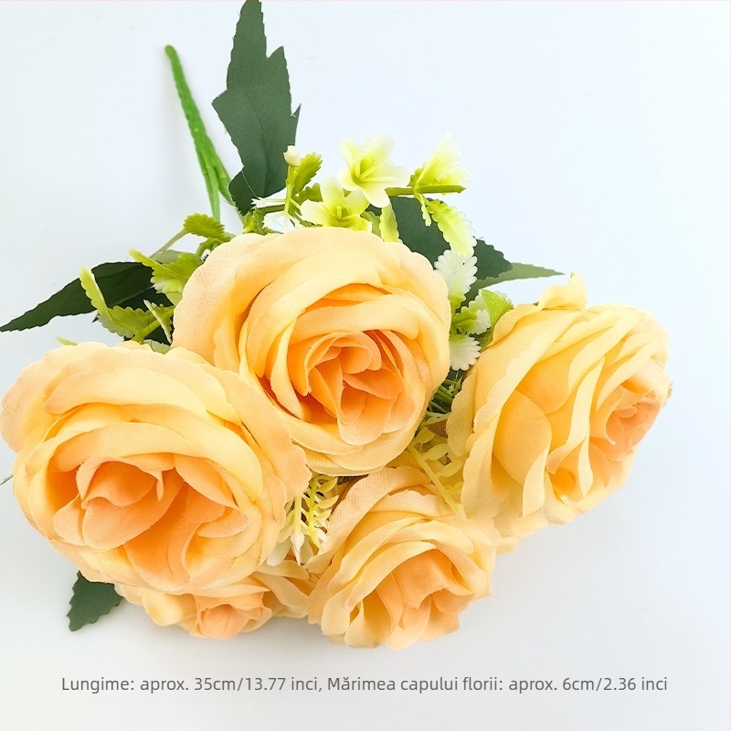 Buchet de trandafiri de satin cu 6 brațe pentru nunți și decor în casă