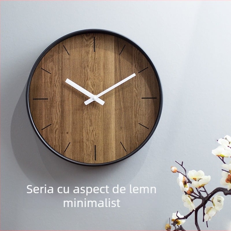 Ceas de perete pentru living, rotund, cuarț, alimentat cu baterii