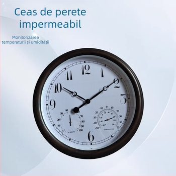 Ceas de perete din plastic impermeabil pentru exterior, grădină, retro, termohigrometru