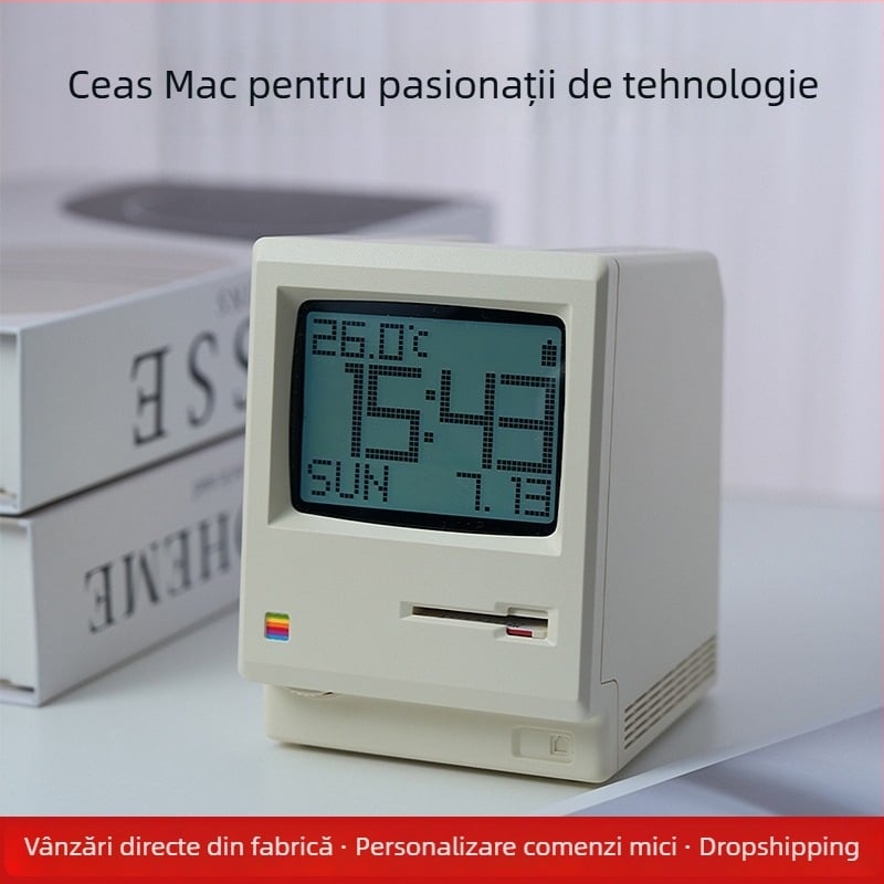 Ceas deșteptător retro Mike, cu afișaj digital, încărcare USB, calendar, lumină de noapte și decor de birou