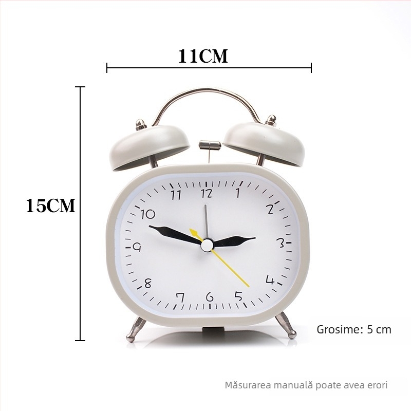 Ceas deșteptător pentru elevi, carcasă metalică, mișcare silențioasă, afișaj LCD digital, lampă de noapte pentru birou