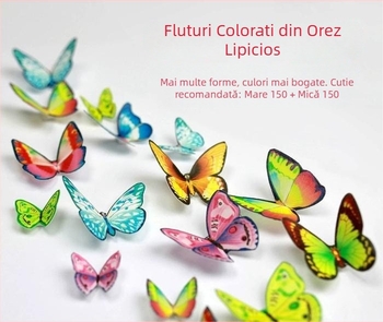 Decorațiune de tort cu fluture din hârtie de orez lipicioasă, comestibilă, 96 bucăți