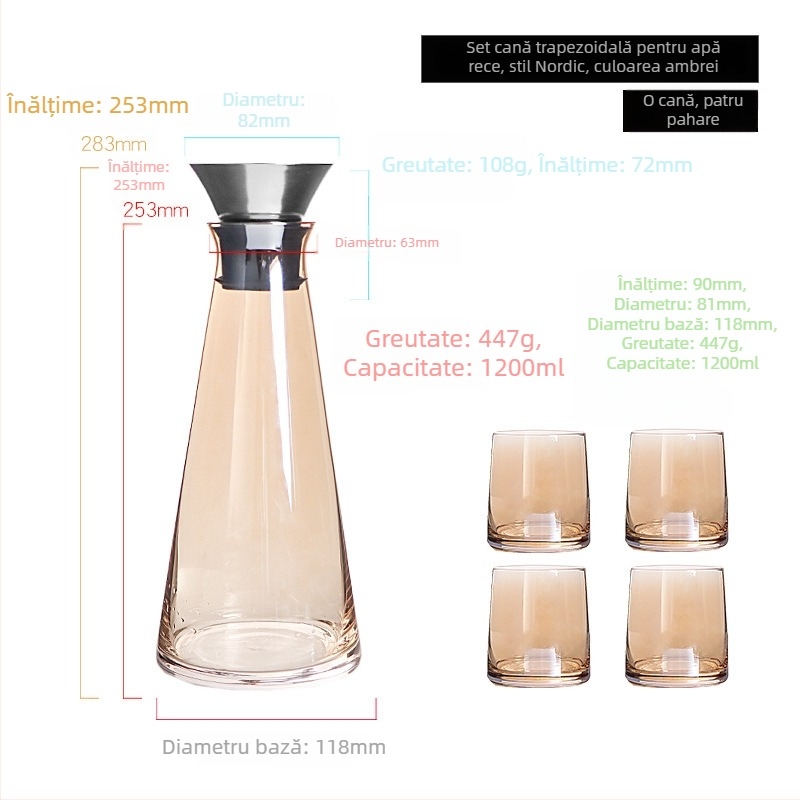 Set de cană pentru apă rece din sticlă Nordic, uz casnic, cristal transparent, design minimalist pentru living