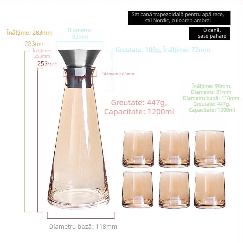 Set de cană pentru apă rece din sticlă Nordic, uz casnic, cristal transparent, design minimalist pentru living