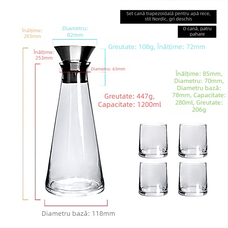 Set de cană pentru apă rece din sticlă Nordic, uz casnic, cristal transparent, design minimalist pentru living