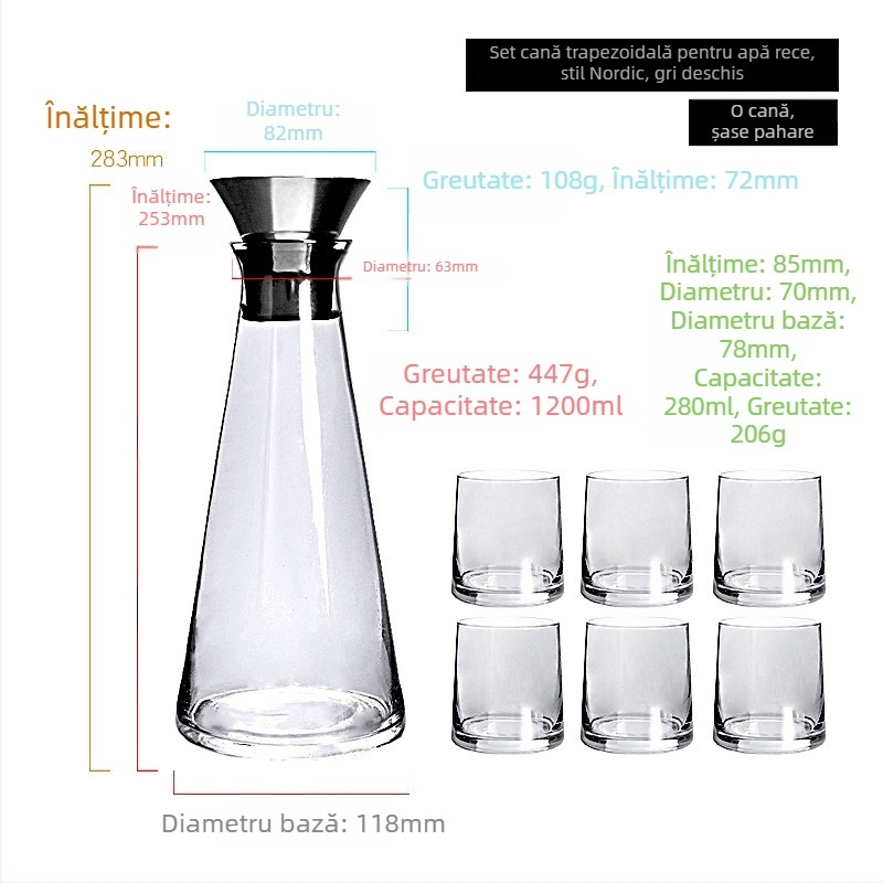 Set de cană pentru apă rece din sticlă Nordic, uz casnic, cristal transparent, design minimalist pentru living