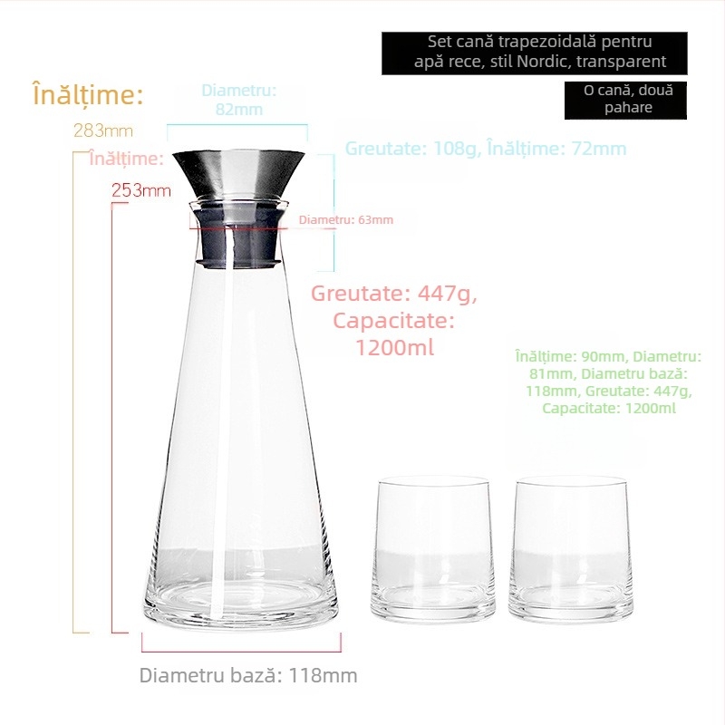Set de cană pentru apă rece din sticlă Nordic, uz casnic, cristal transparent, design minimalist pentru living