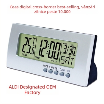 Ceas de alarmă modern minimalist pentru copii, elevi și vârstnici – ceas de birou pentru dormitor sau spațiu de studiu, cu termometru și calendar