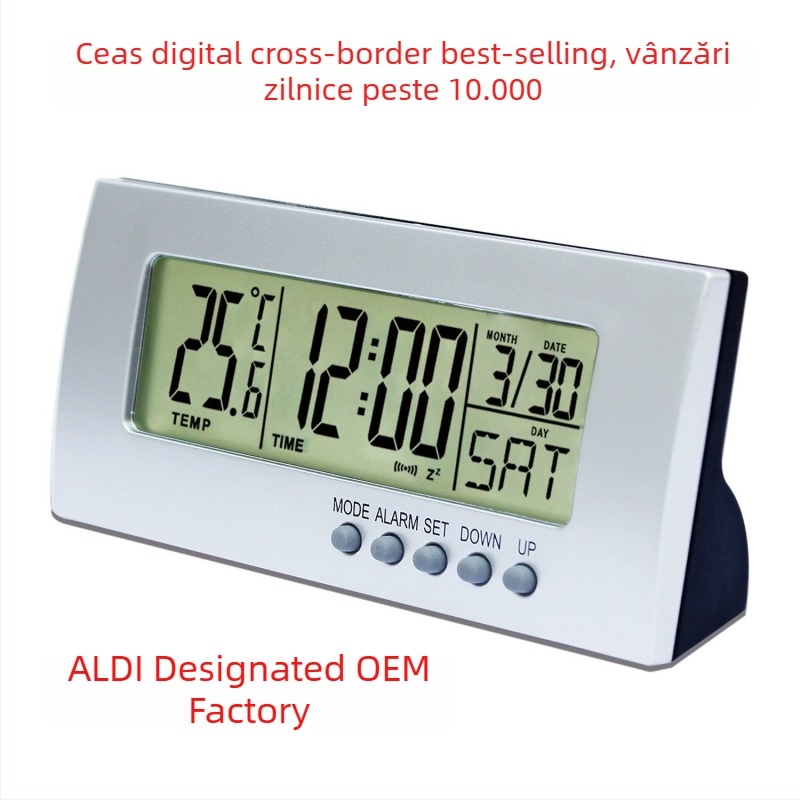 Ceas de alarmă modern minimalist pentru copii, elevi și vârstnici – ceas de birou pentru dormitor sau spațiu de studiu, cu termometru și calendar