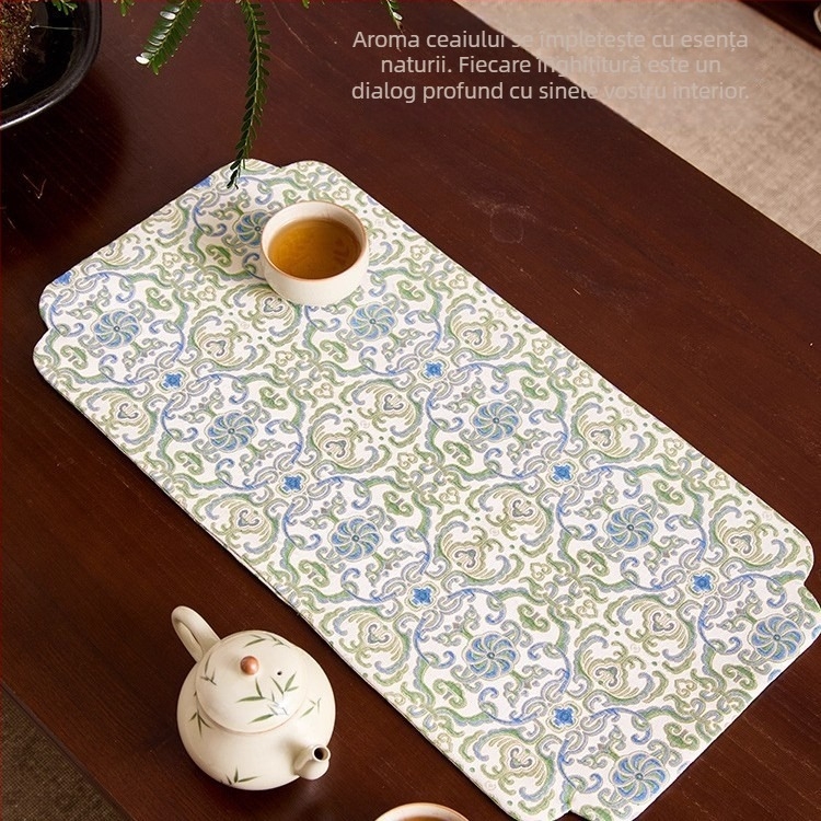 Covoraș de ceai dublu-fațet în stil Zen chinezesc, cu design brocat pentru o porție, țesătură impermeabilă cu izolație termică