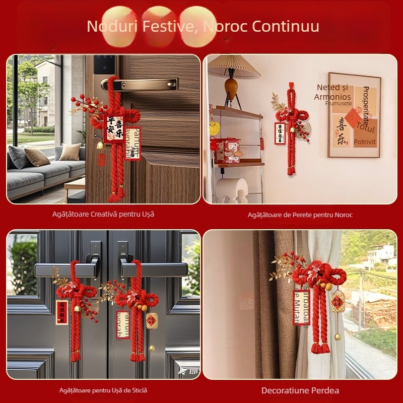 Pandantiv pentru ușă din nod chinezesc roșu, decor pentru casa nouă și Anul Nou
