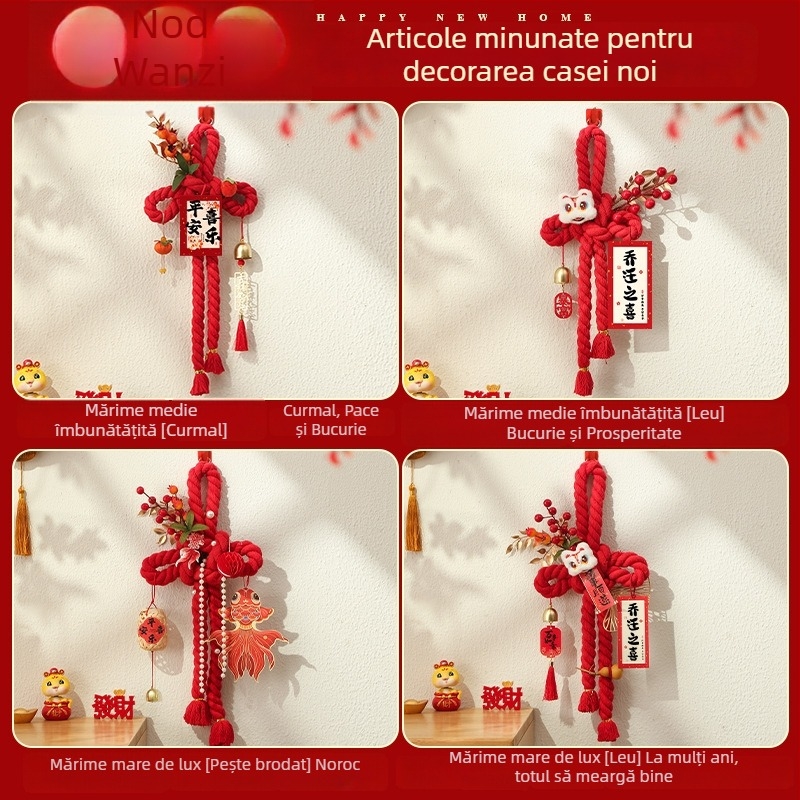 Pandantiv pentru ușă din nod chinezesc roșu, decor pentru casa nouă și Anul Nou
