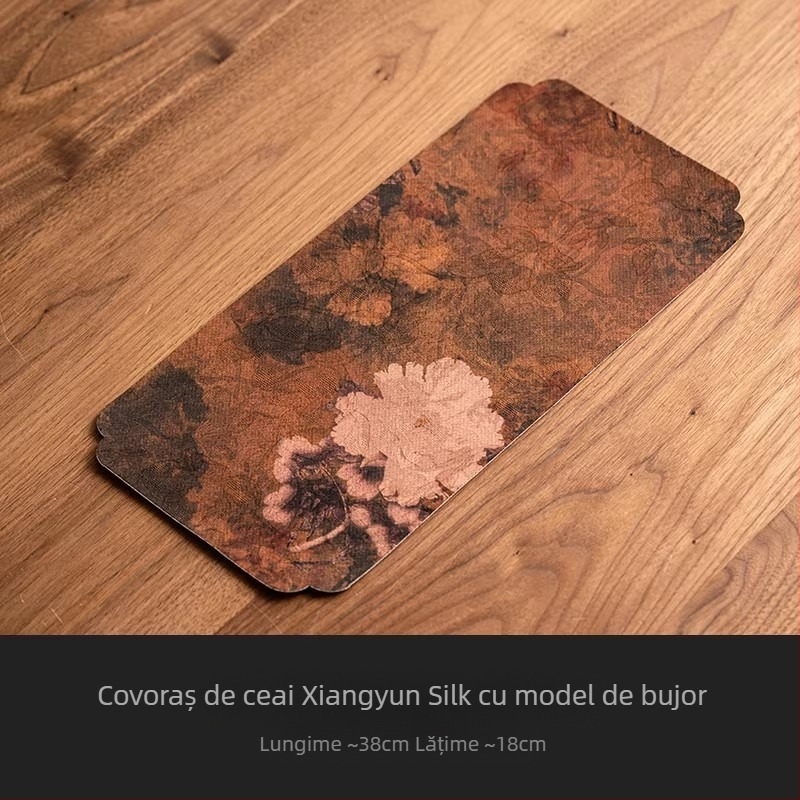 Covoraș dreptunghiular pentru ceai, în stil Zen, impermeabil, cu model de bujor, pentru accesorii de ceai