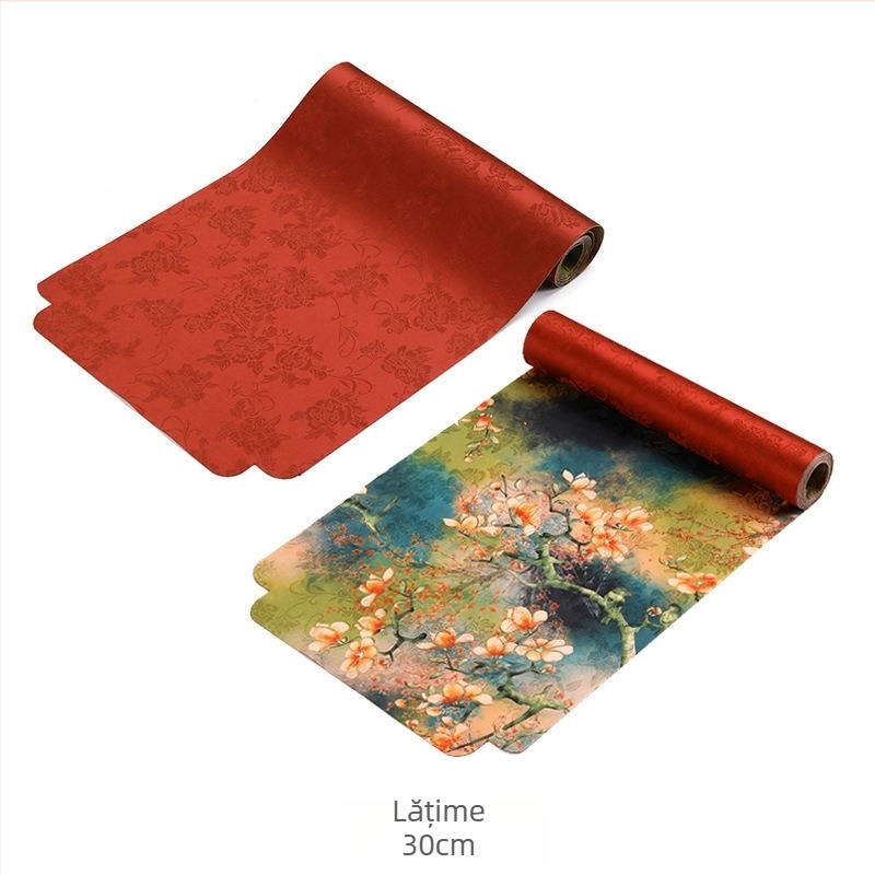 Covoraș impermeabil pentru ceai, dublu față, din satin, dreptunghiular, cu design lotus și magnolie