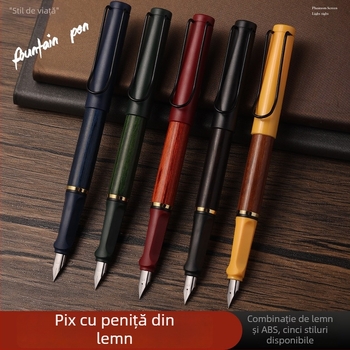 Stilou din lemn vintage pentru elevi, practică de caligrafie, rezervor de cerneală, gravură disponibilă