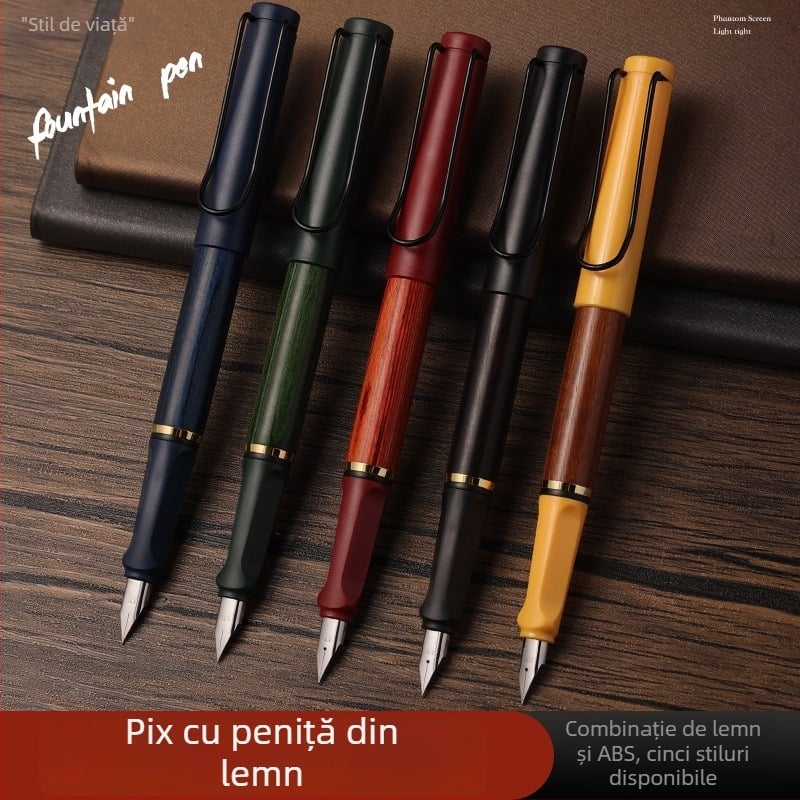Stilou din lemn vintage pentru elevi, practică de caligrafie, rezervor de cerneală, gravură disponibilă