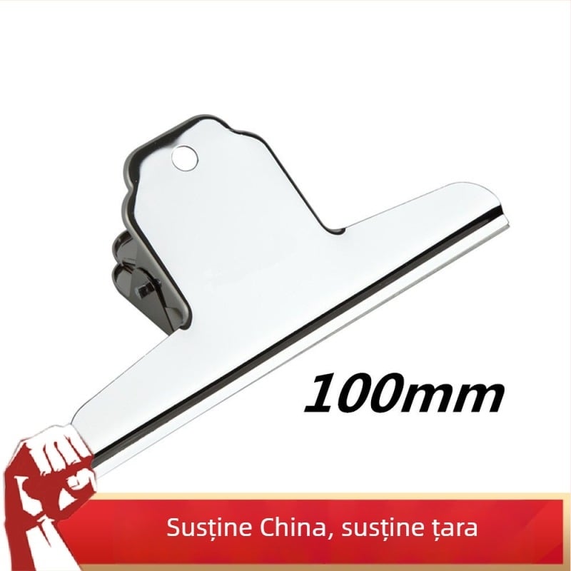 Clip din oțel inoxidabil 100 mm, argintiu, cu coadă lungă, clip metalic pentru birou și bilete, mini clip