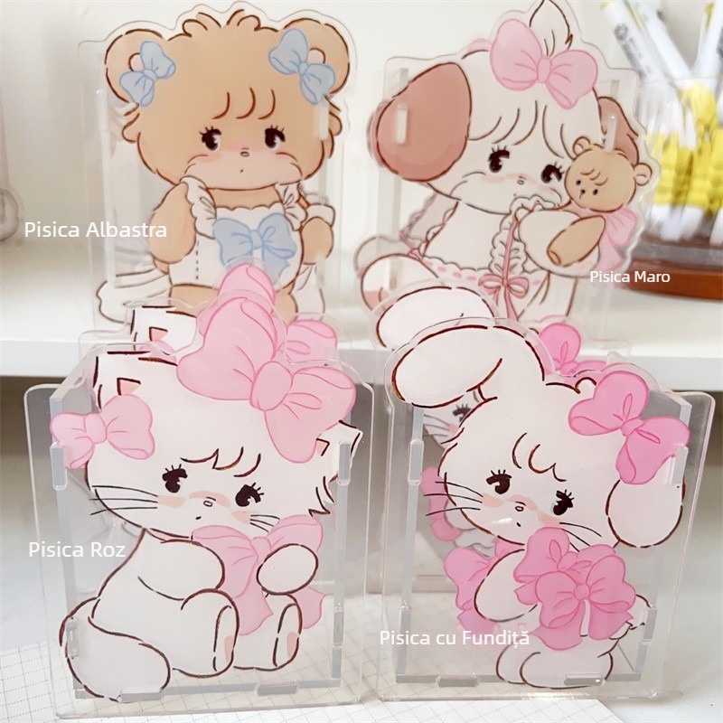 mikko suport pentru pixuri cu pisicuță roz, stil INS, acrilic cu față dublă, organizator decorativ de birou
