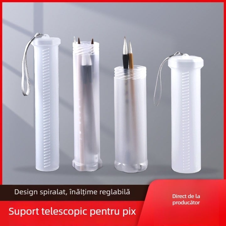 Suport retractabil din plastic transparent pentru creioane și pensule, pentru caligrafie și pictură, tub spiral de depozitare