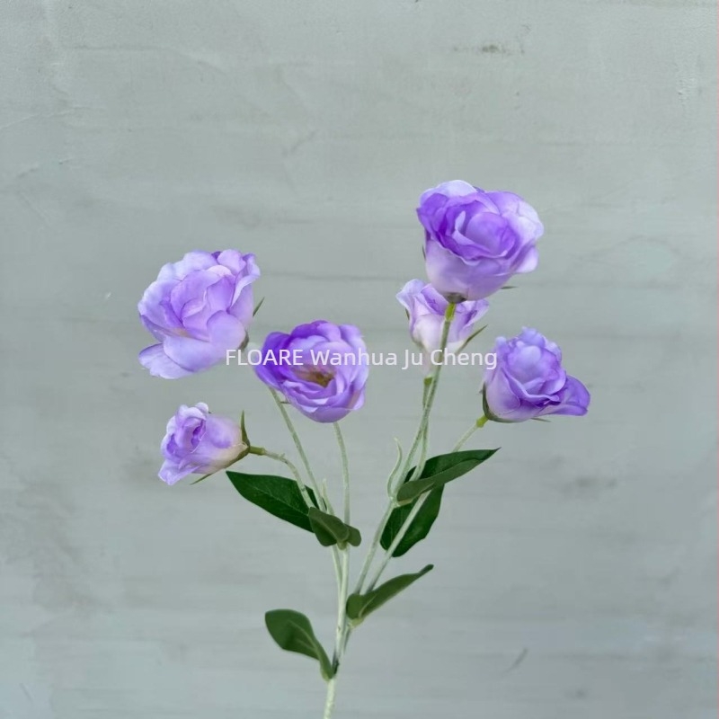 Flori artificiale din velur, 6 capete de lisianthus, accesorii pentru aranjamente de nuntă, viță aromată, decor pentru holul hotelului