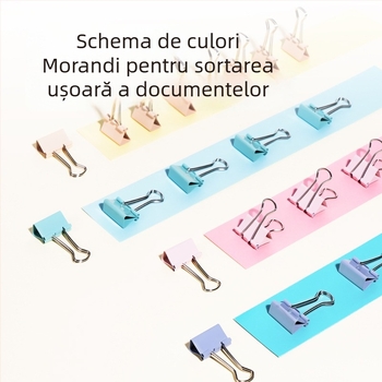 Set de clips metalice Deli 8556A în culori Morandi: clipuri dovetail, clip de colț lateral, mici clipuri și clip pentru bilet