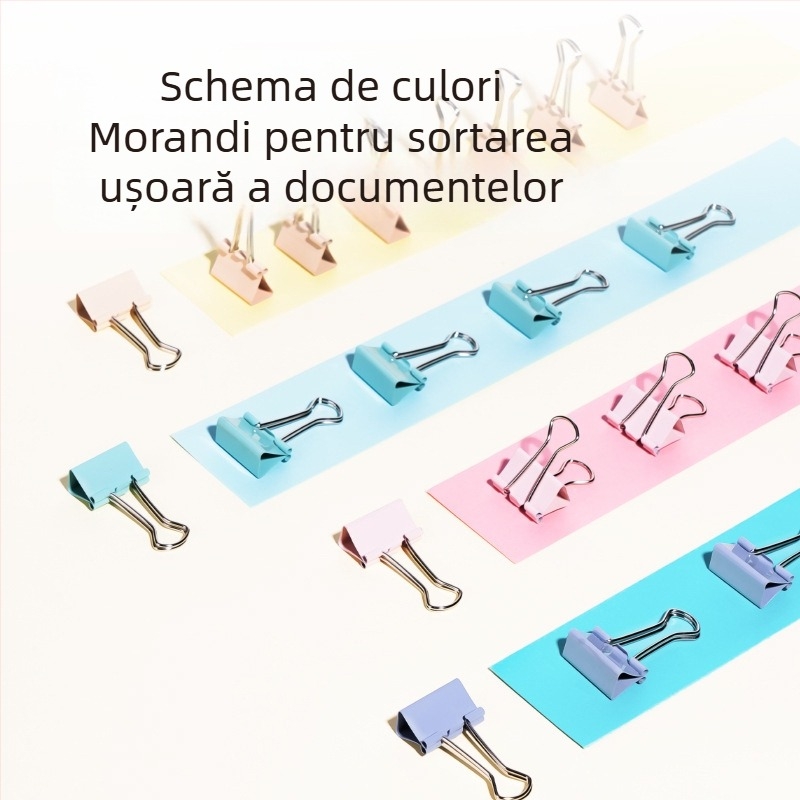 Set de clips metalice Deli 8556A în culori Morandi: clipuri dovetail, clip de colț lateral, mici clipuri și clip pentru bilet