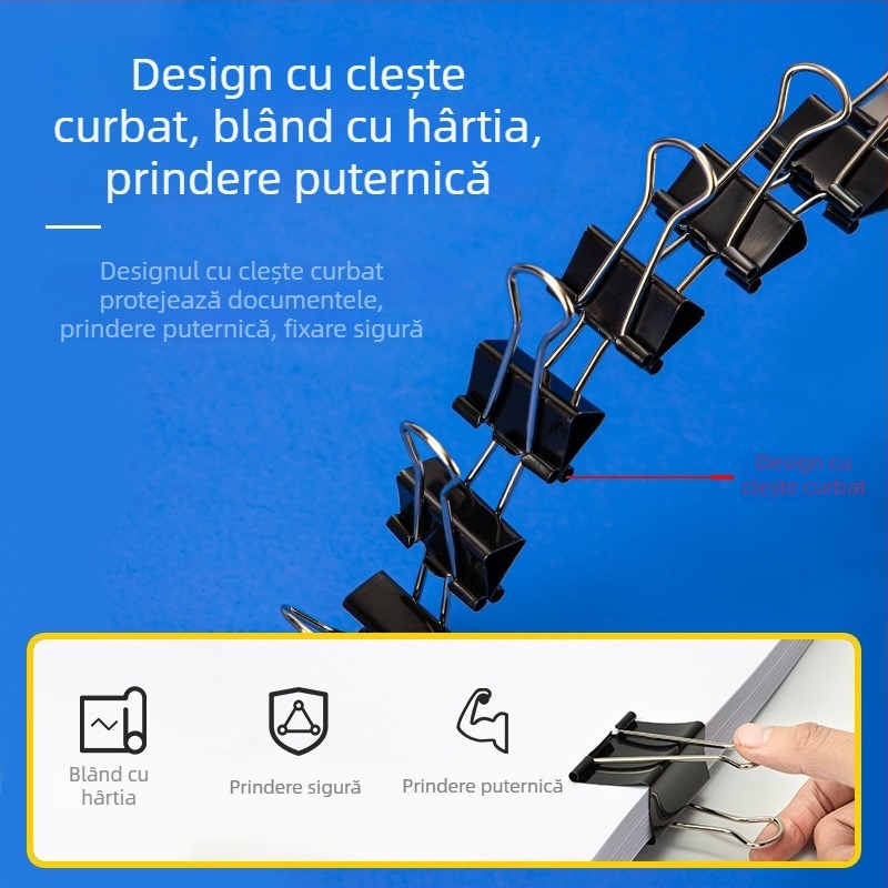 Deli 8561 Clipuri negre pentru bilete cu coadă lungă, clip în formă de aripă de fluture / coadă de pește, set de 12 bucăți, 51 mm