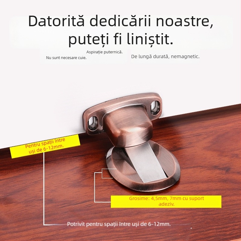 Top Valley Stopper magnetic pentru ușă invizibil, fără găuri, aliaj de zinc, margine superioară îngroșată, protecție împotriva coliziunilor, montaj pe podea pentru uși din lemn ale dormitorului