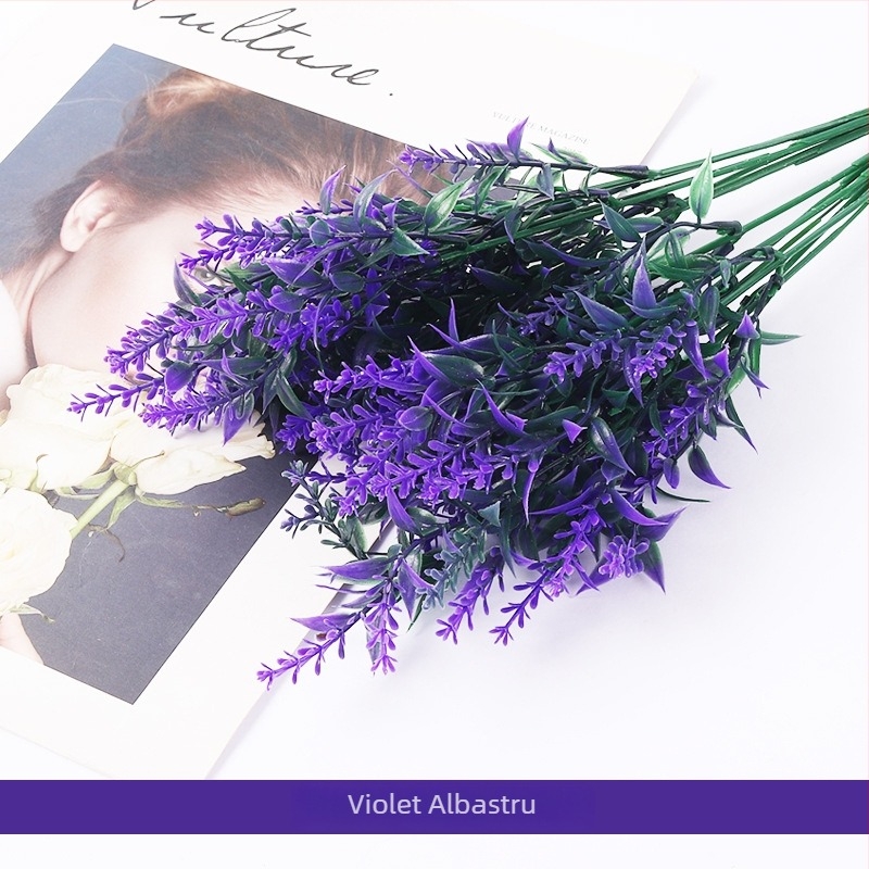 Plante artificiale verzi și flori pentru decor de nuntă și grădină, stil pastoral, 7 ramuri de grâu și lavandă