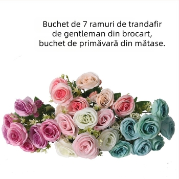 Buchet de trandafiri cu 7 ramuri, trandafiri roșii din mătase, aranjament floral decorativ pentru grădină, floare artificială, înălțime 30–100 cm